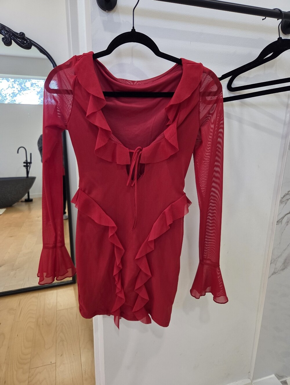 Red Ruffle Tie-Front Women’s Top